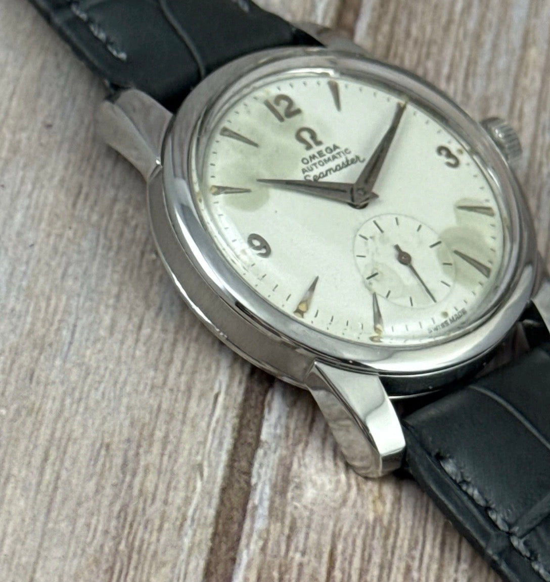 1954 Omega Seamaster Automatic Men’s Steel Wrist Watch “moon Crater” Patina Dial