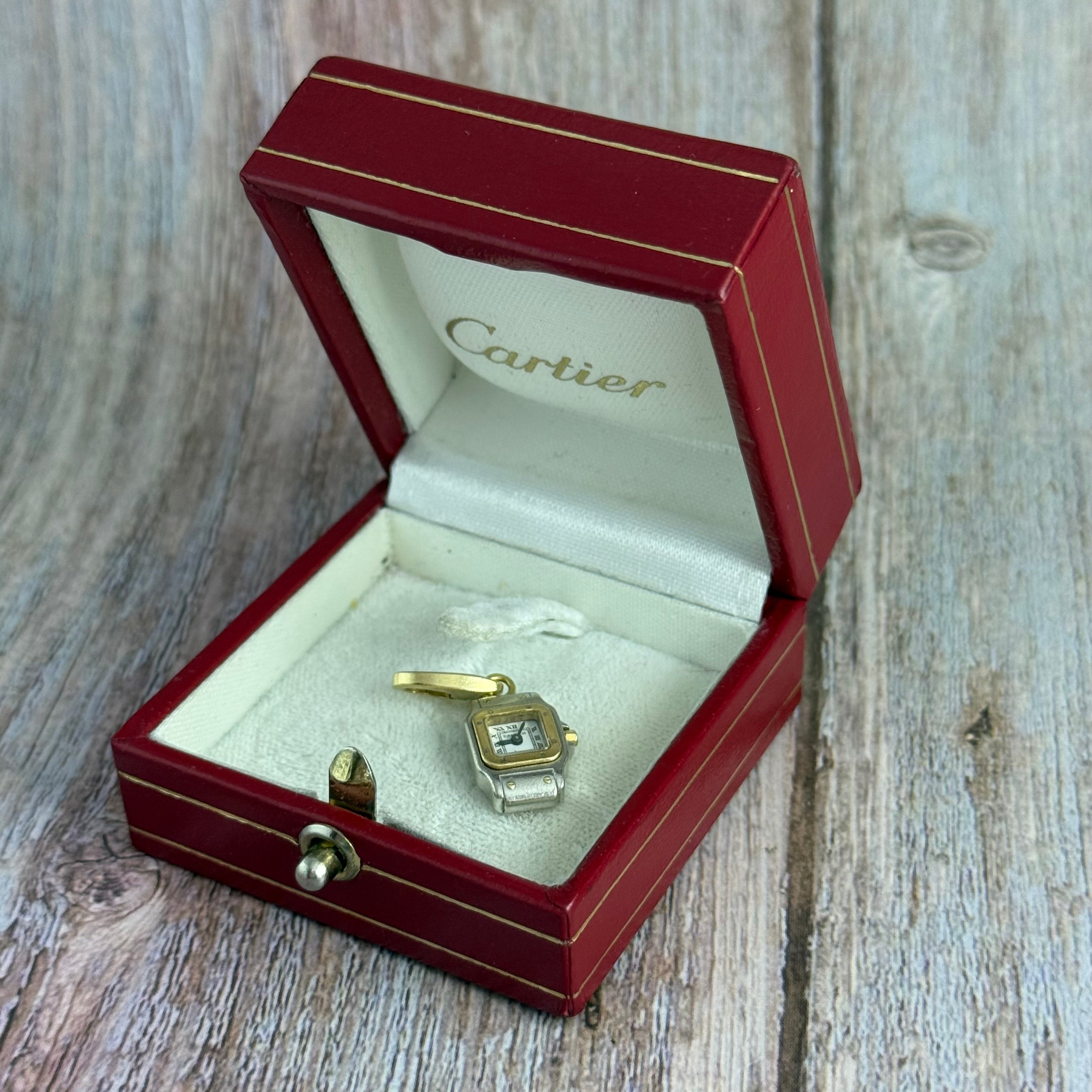 Vintage Cartier Santos Galbée Mini Watch Charm 18K Yellow Gold & Steel