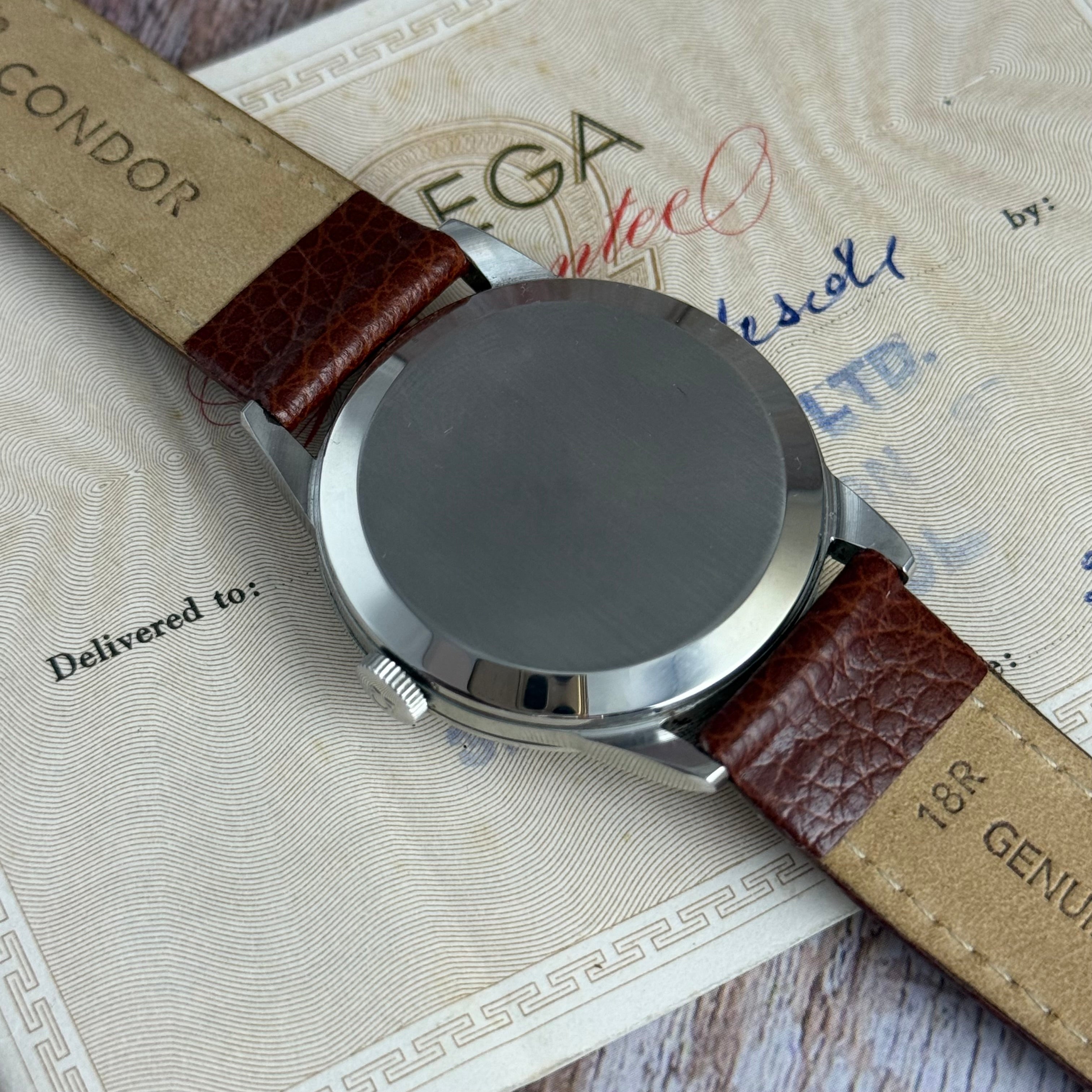1958 Omega gentlemen’s steel wrist watch manual wind 34mm with papers ref (13332)