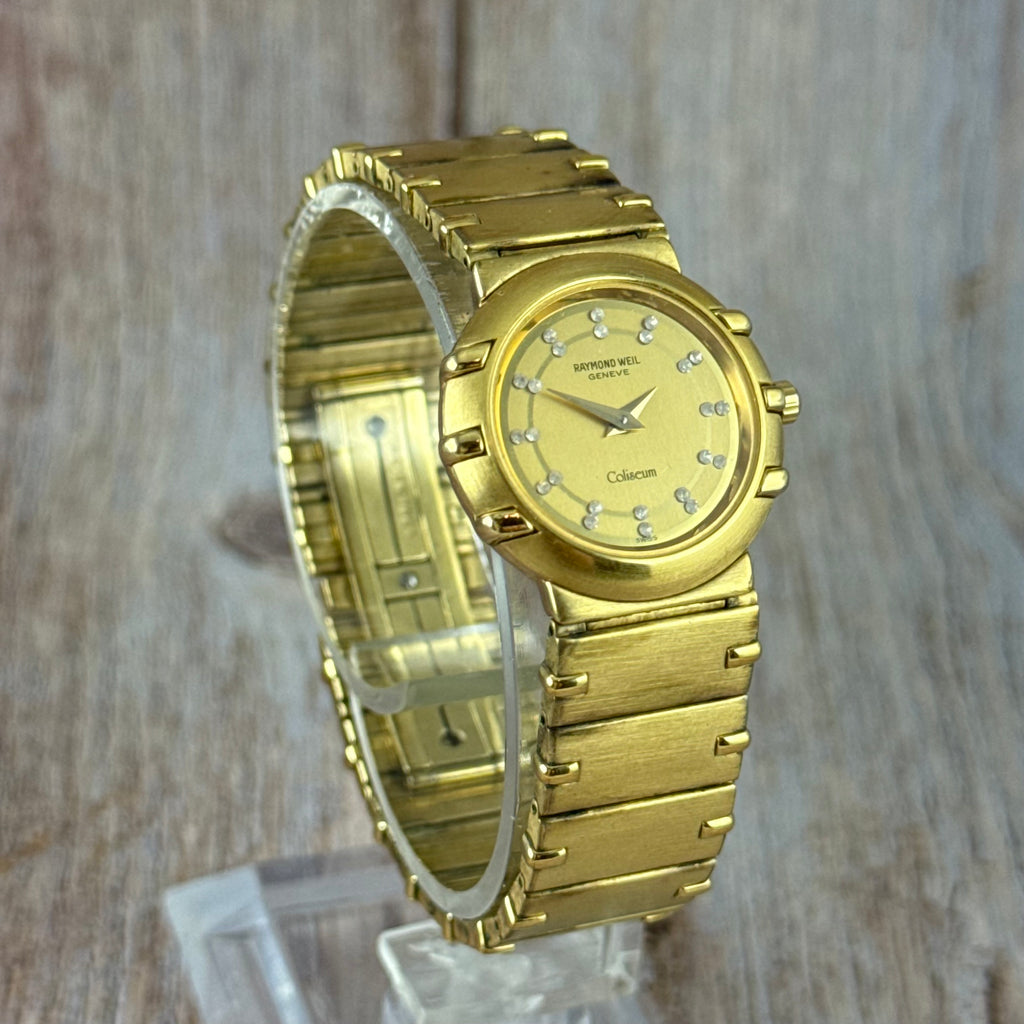 Neo vintage Raymond Weil Coliseum ladies wrist watch diamond dial 18K plated