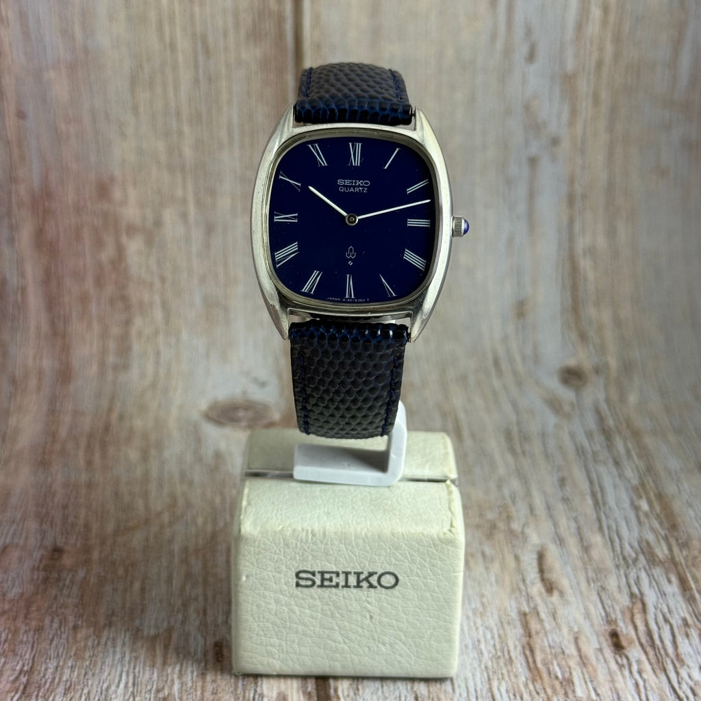 1976 Solid Silver Seiko Quartz Men’s Blue Dial Wrist Watch (4130-5331)