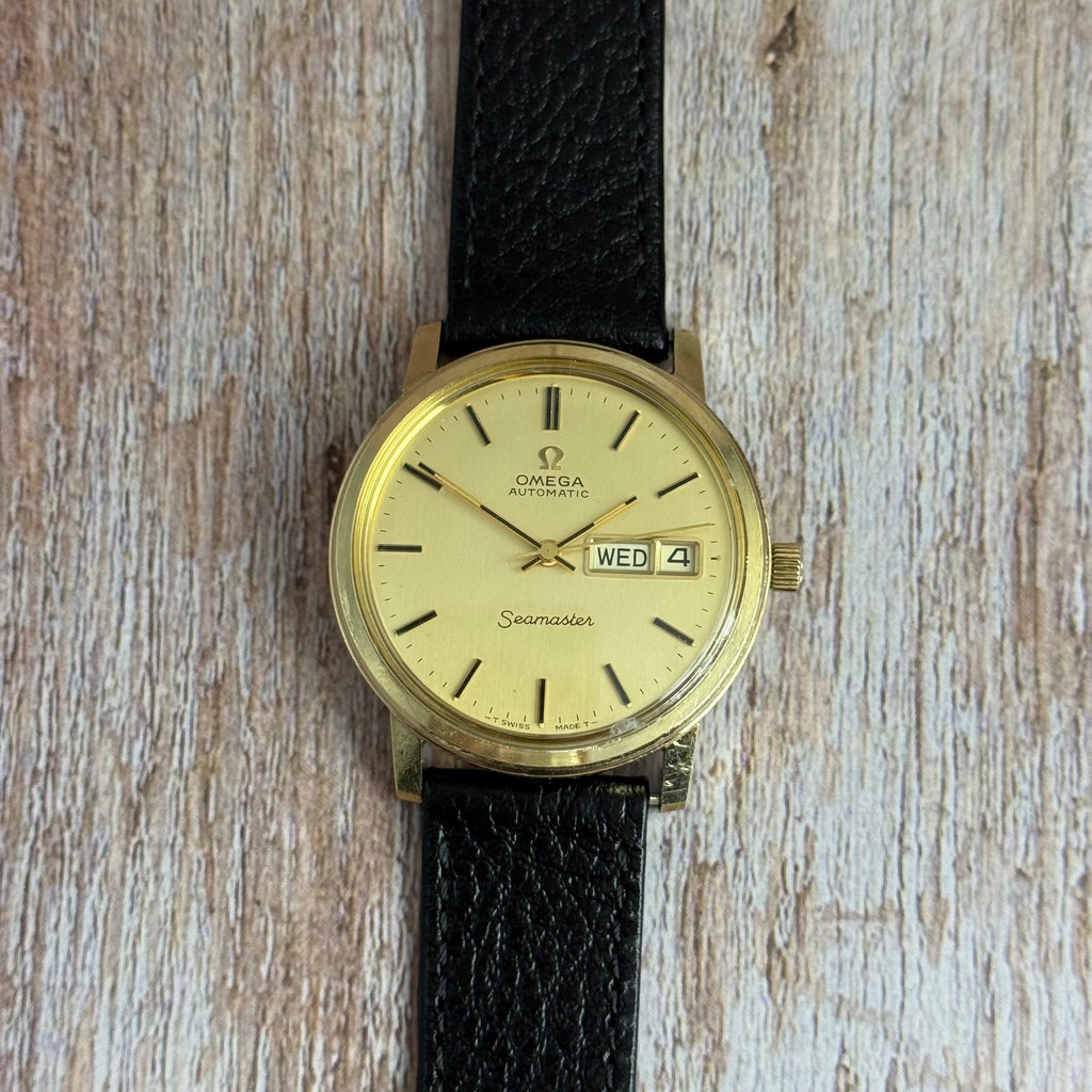 Vintage Omega Seamaster automatic men’s day-date wrist watch gold plated SERVICED