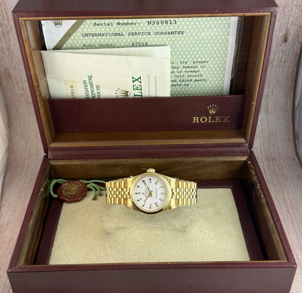 18ct Rolex Oyster Perpetual 31 Ladies Solid Gold Watch Bracelet Box Papers 1996