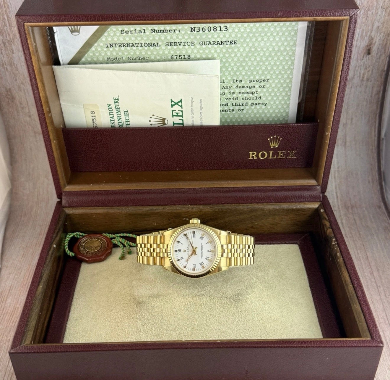 18ct Rolex Oyster Perpetual 31 Ladies Solid Gold Watch Bracelet Box Papers 1996