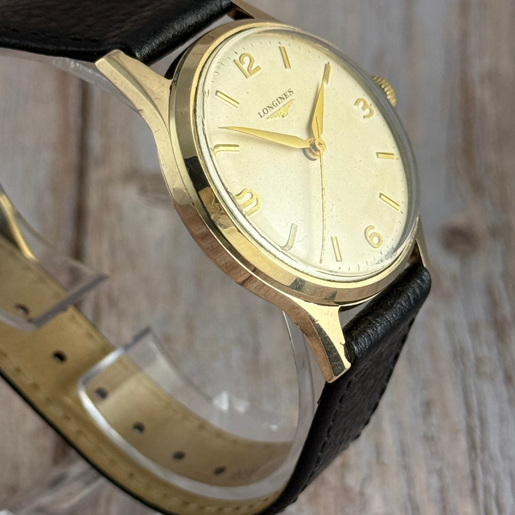 1970 Longines 9ct yellow gold men’s wrist watch ( chunky screwback case ) with box & papers