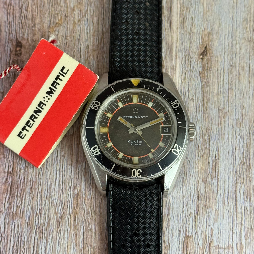 1970s Eterna-Matic KonTiki IDF military issue divers watch automatic boxed ‘chocolate’ tropical dial