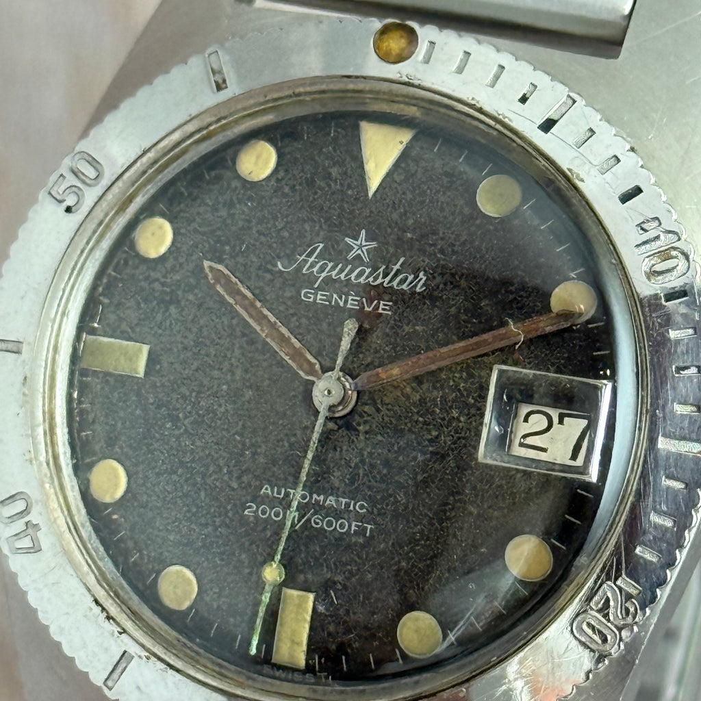 Vintage Aquastar 60 skin divers watch “tropical” patina men’s automatic watch