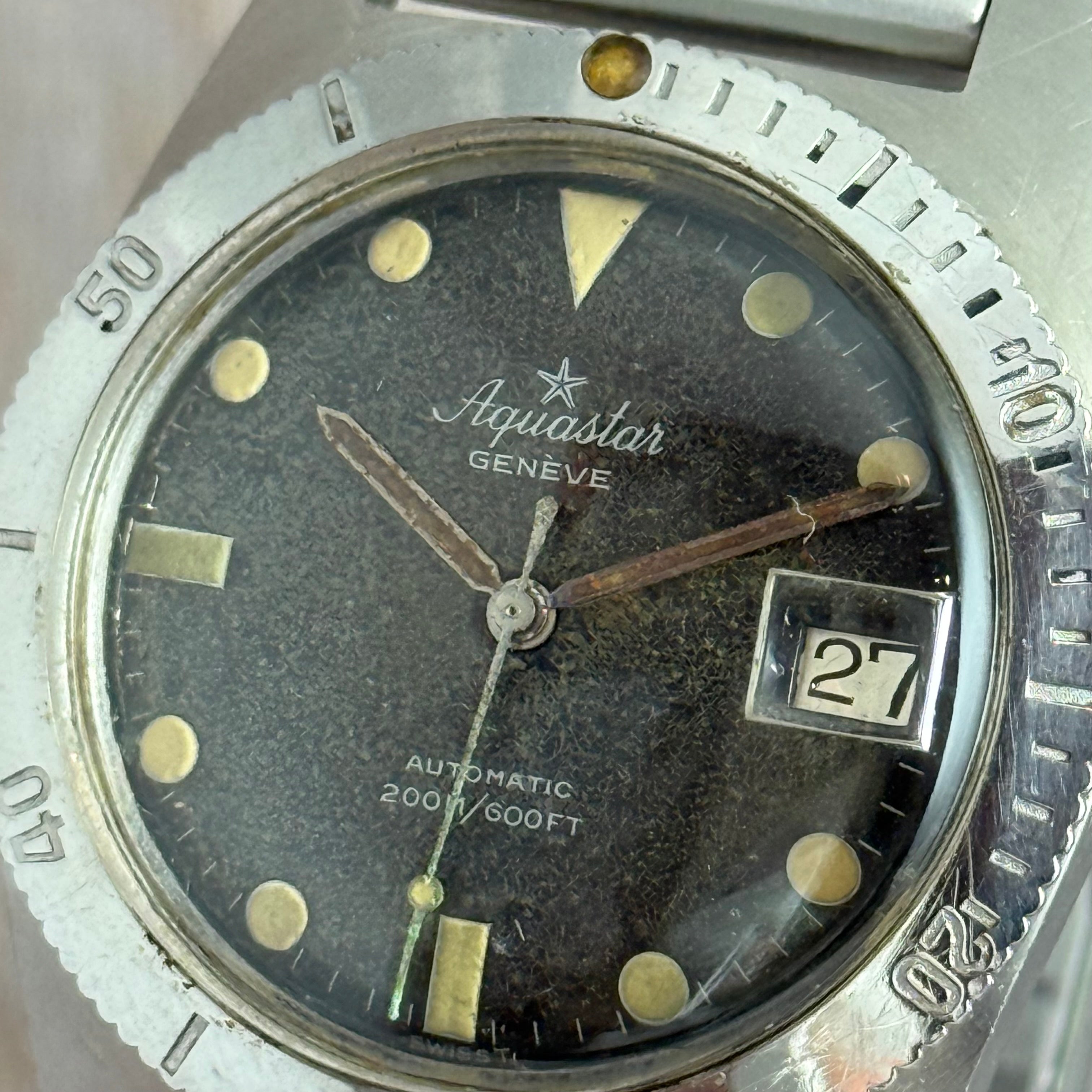 Vintage Aquastar 60 skin divers watch “tropical” patina men’s automatic watch