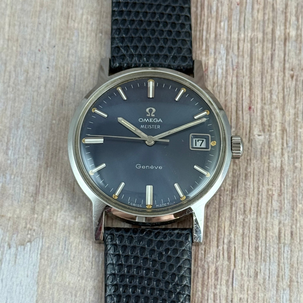 1970 Omega Geneve men’s double signed blue dial Miester watch (136.070)