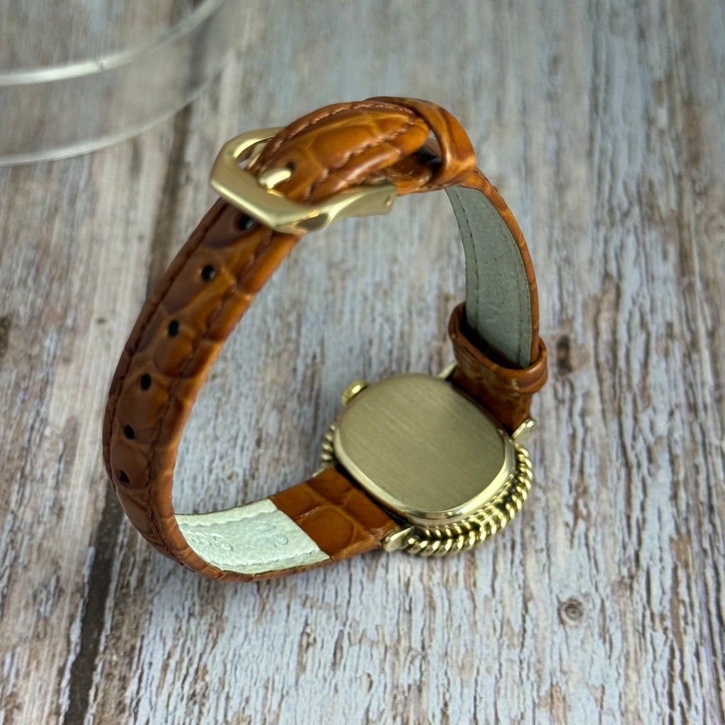 1970s Roy King 9ct solid gold ladies watch onyx dial boxed