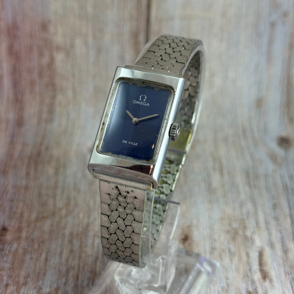 1973 Omega De Ville ladies tank watch manual wind blue dial SERVICED