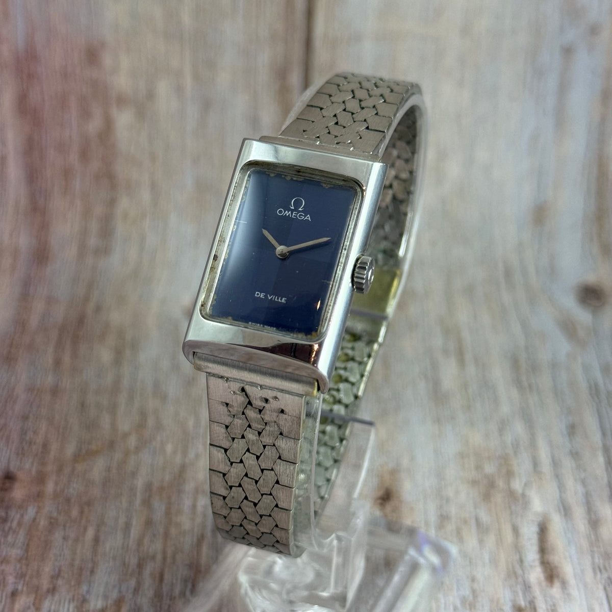 1973 Omega De Ville ladies tank watch manual wind blue dial SERVICED
