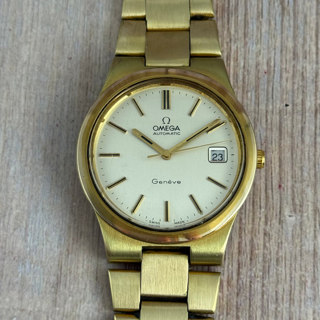 1973 Omega Geneve Automatic Men’s Gold Plated Watch Integral Bracelet 36mm