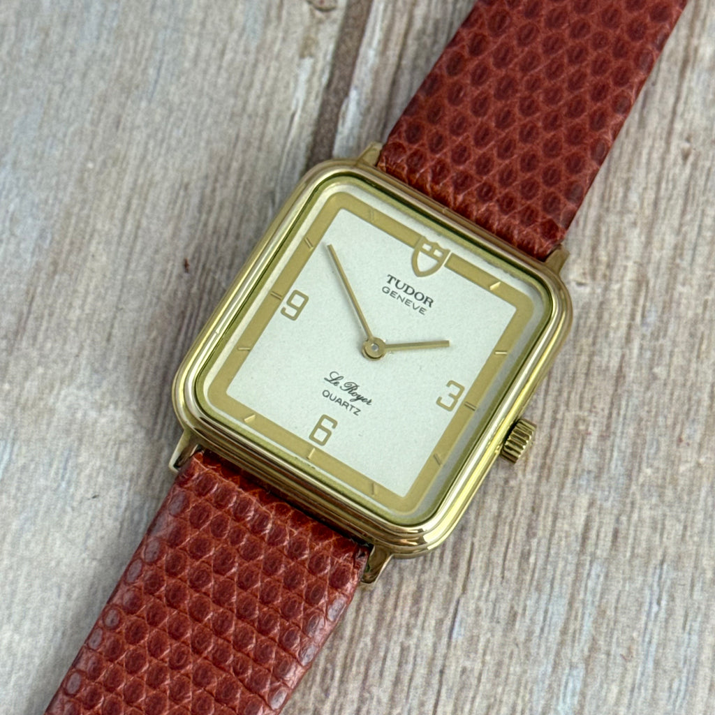 Vintage Tudor Le Royer Men’s Tank Style Quartz Watch Gold & Steel 28mm