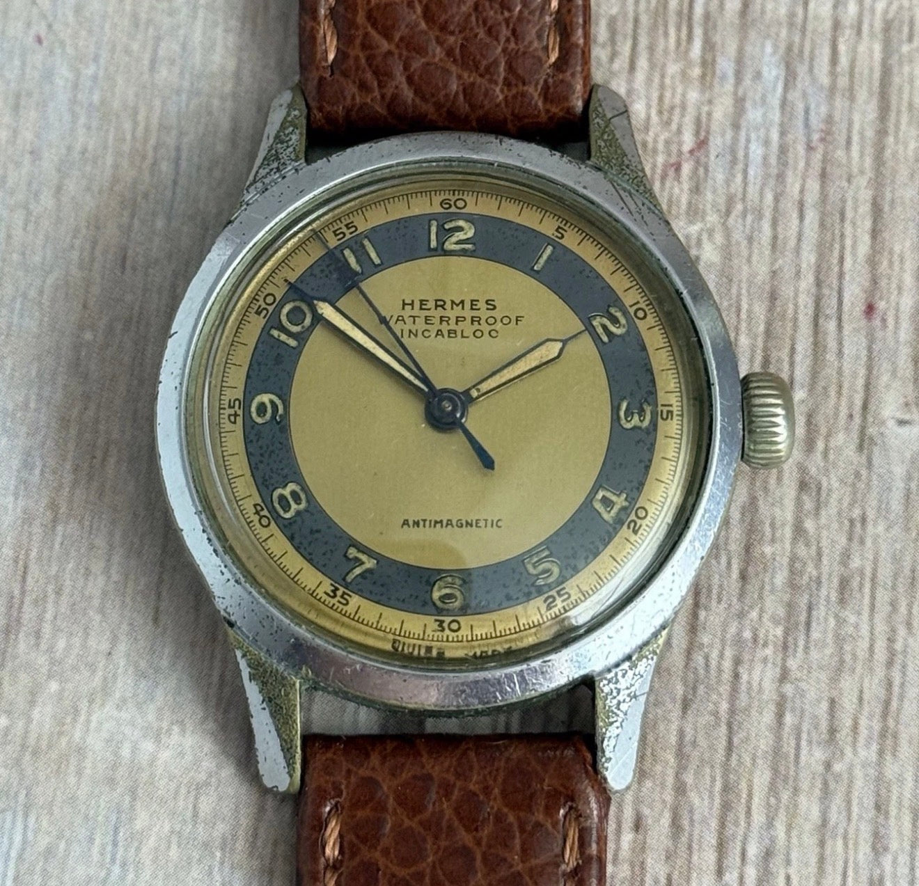 1940s Hermes ‘waterproof’ Men’s Military Style Wrist Watch Bullseye Dial RARE