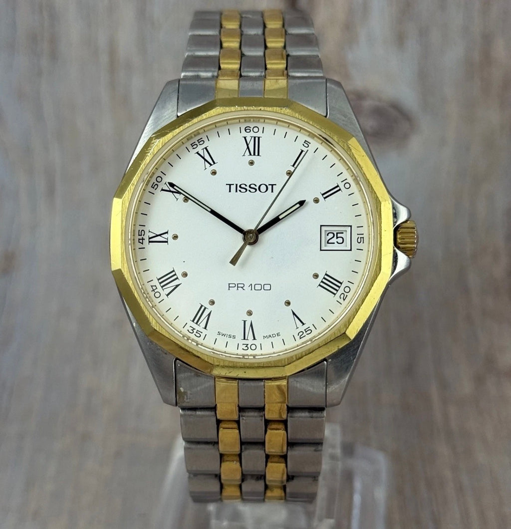 Vintage Tissot PR 100 Men’s Gold & Steel Wrist Watch 35mm Mens MINT