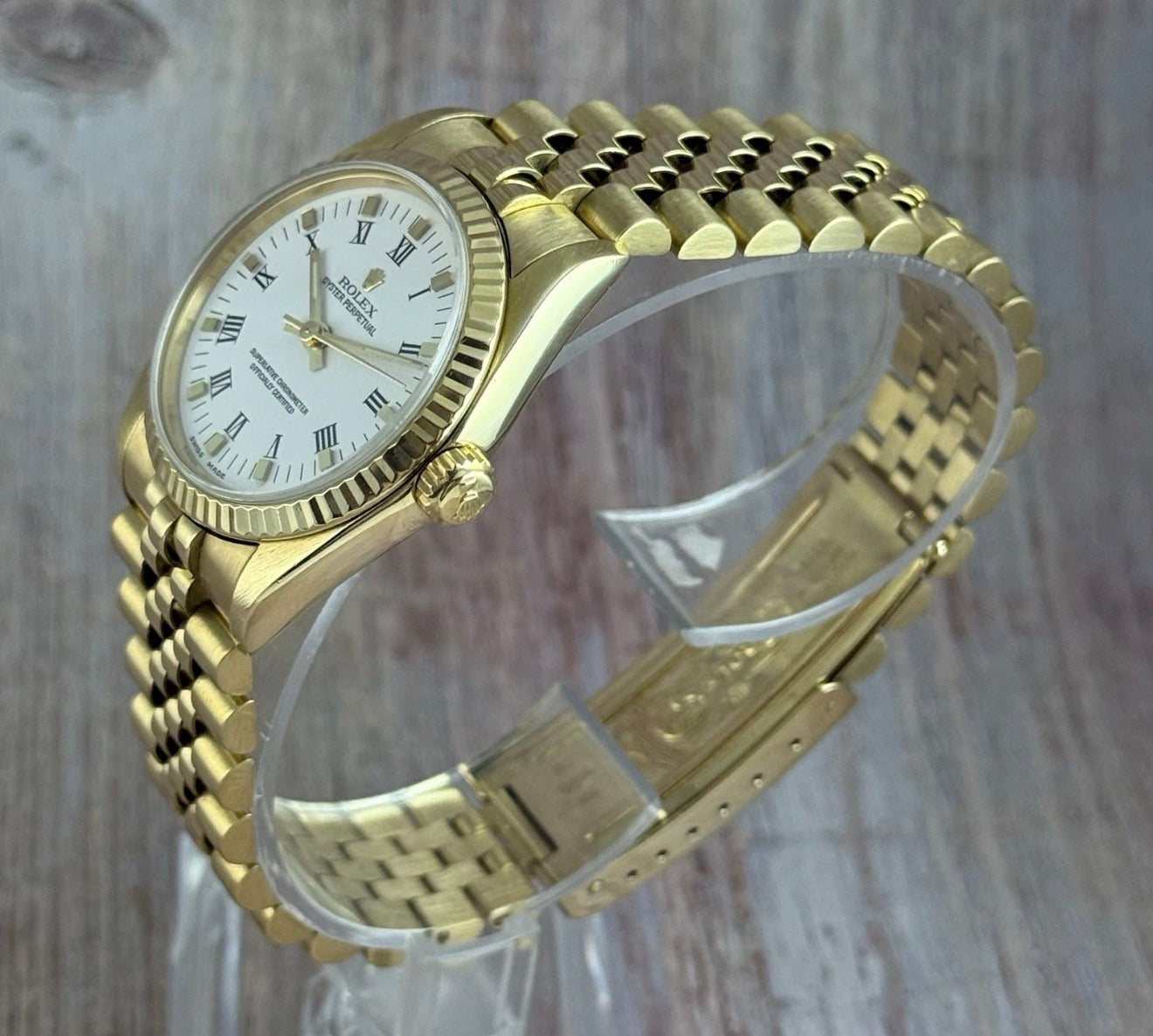 18ct Rolex Oyster Perpetual 31 Ladies Solid Gold Watch Bracelet Box Papers 1996