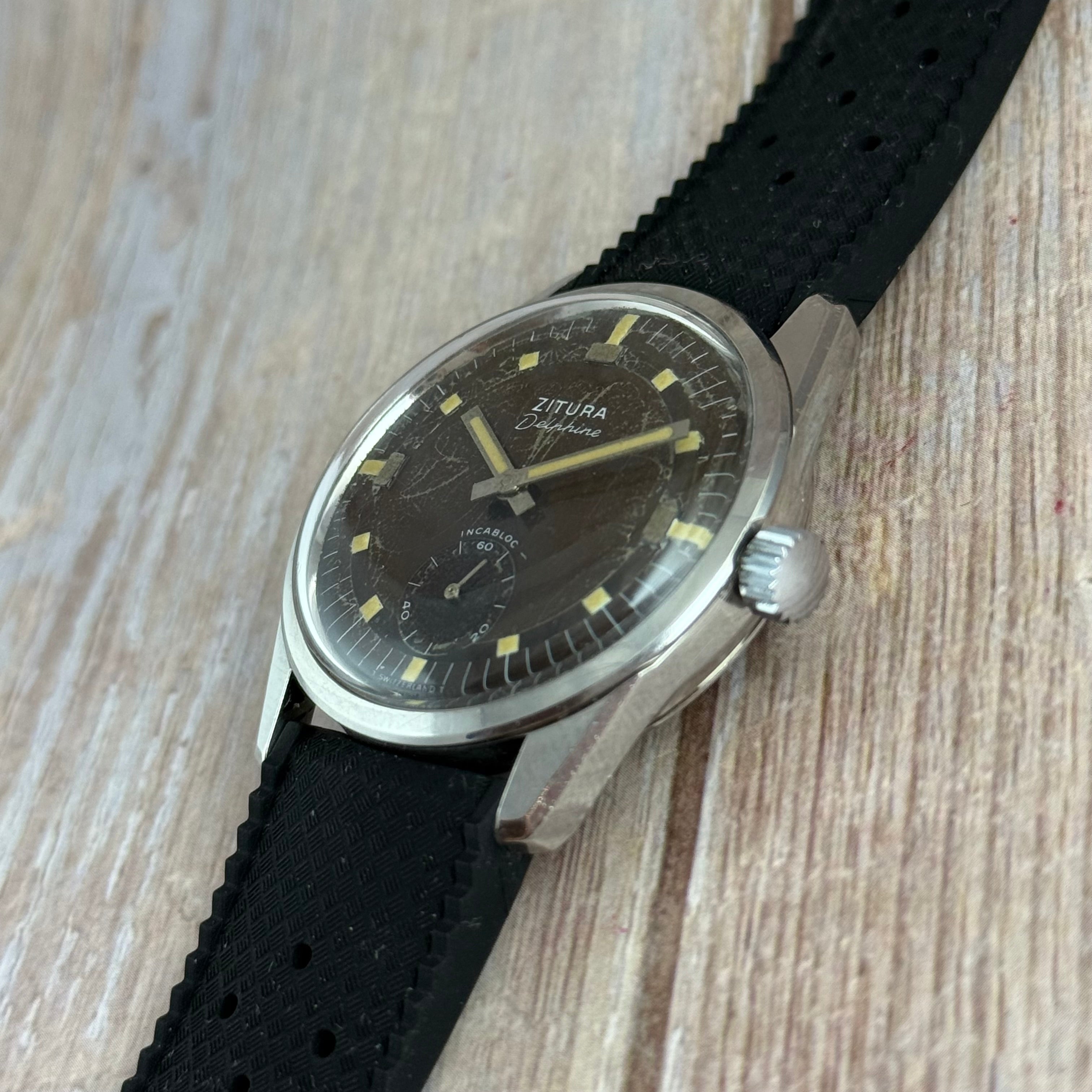 1970s Zitura Delphine Men’s Compressor Dive Watch Swiss Tropical Dial