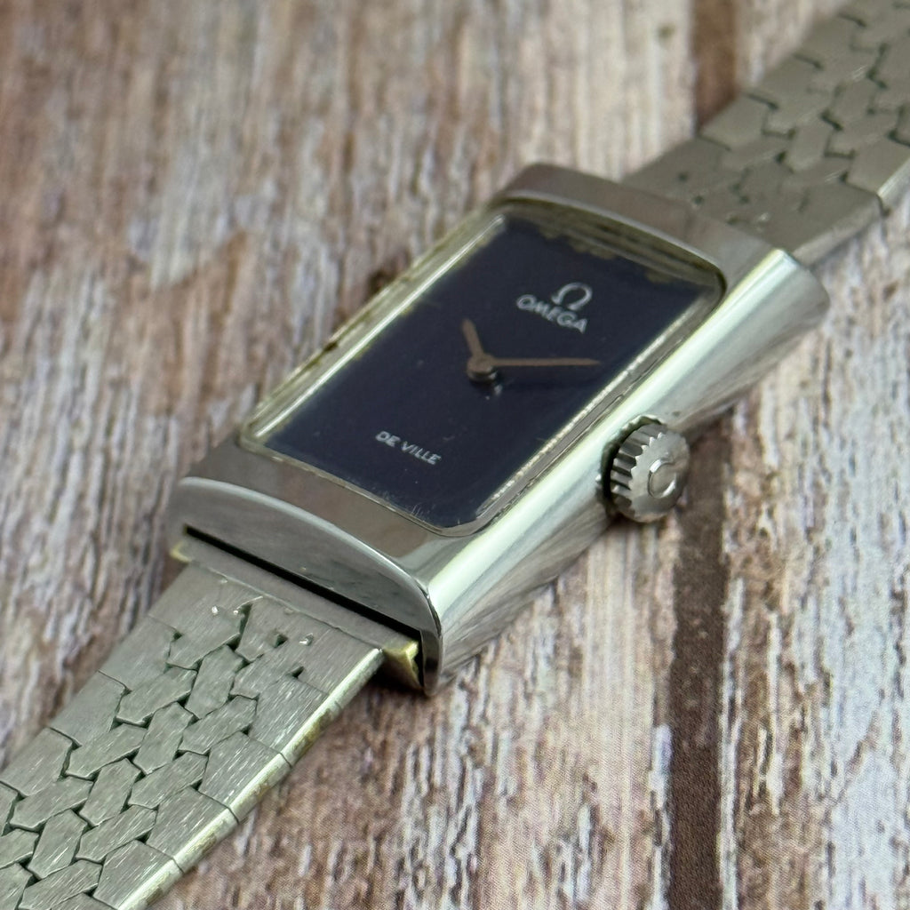 1973 Omega De Ville ladies tank watch manual wind blue dial SERVICED