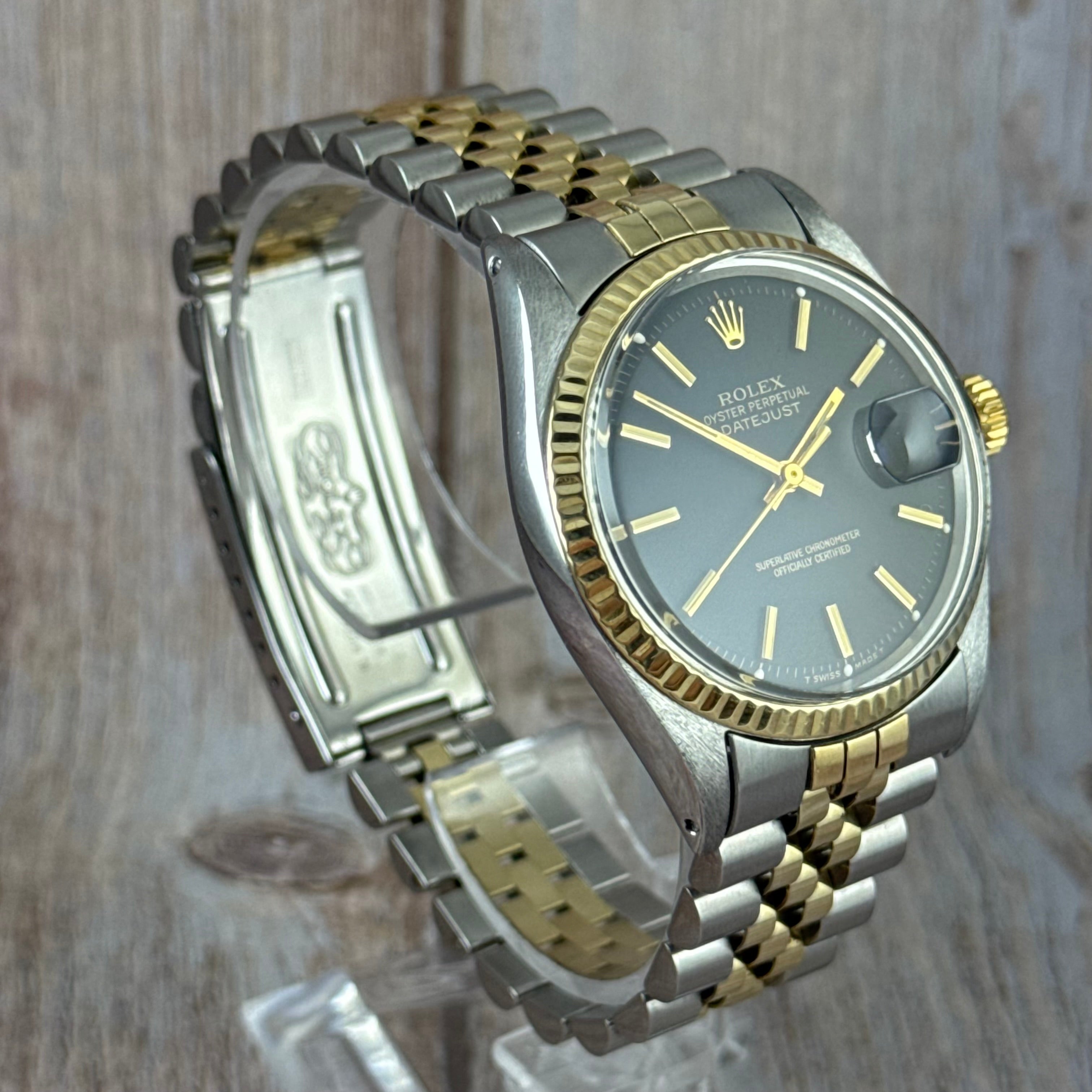 1972 Rolex Datejust 36 18k Gold & Steel 1601 Men’s Wrist Watch Vintage Box & tag