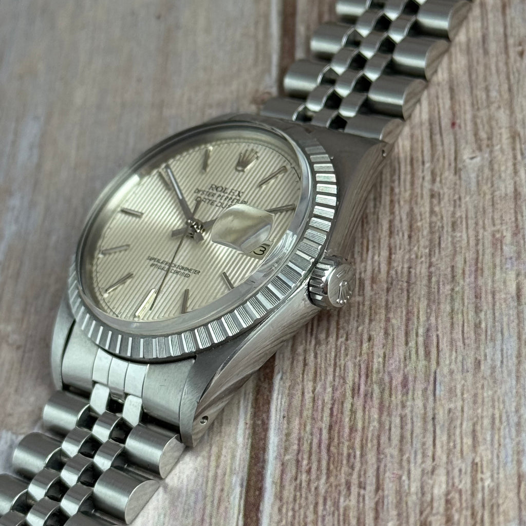 1986 Rolex Datejust 36 silver “tapestry” steel men’s watch boxed MINT CONDITION