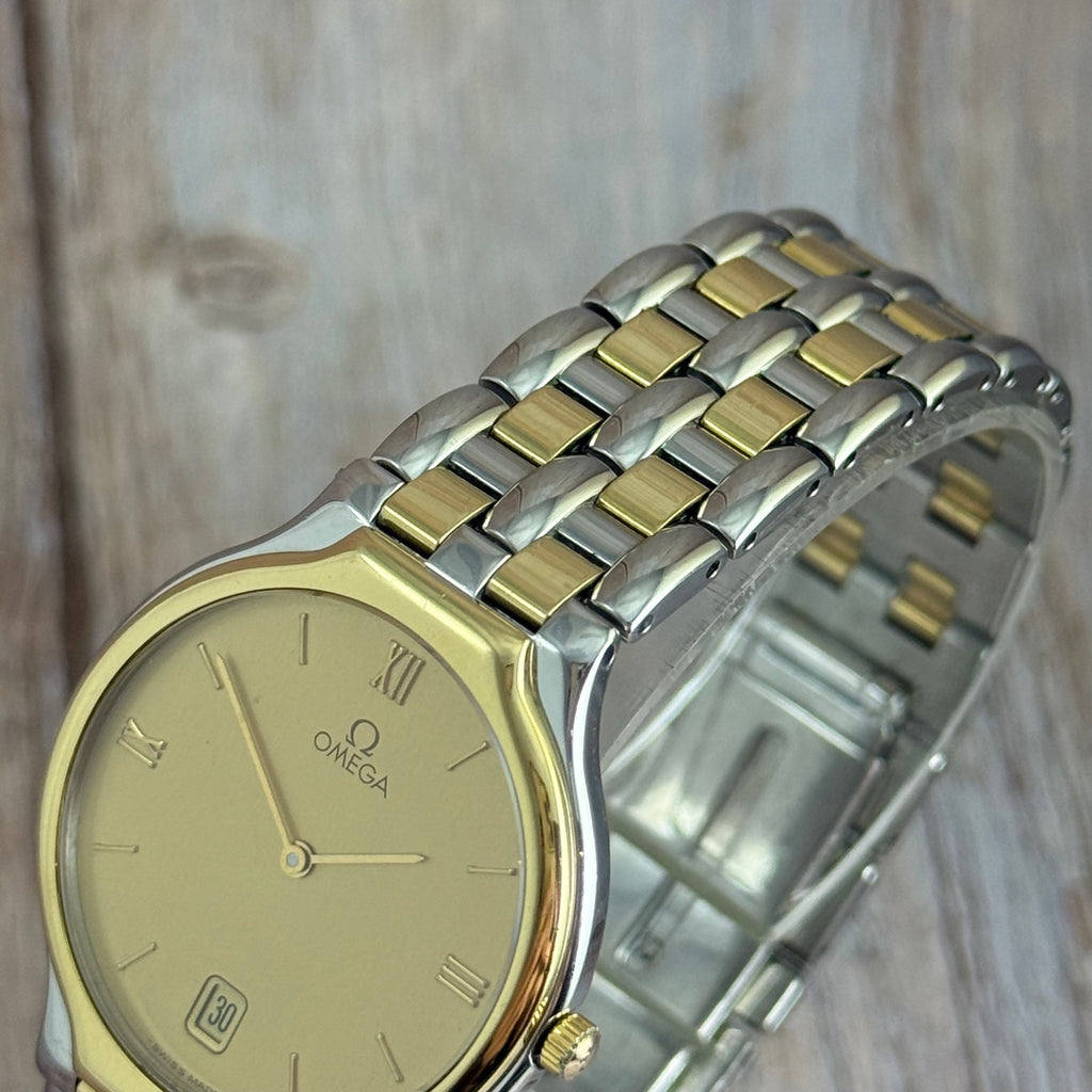 18ct Gold Omega De Ville Gents Dress Watch Quartz Two-tone Steel & Gold