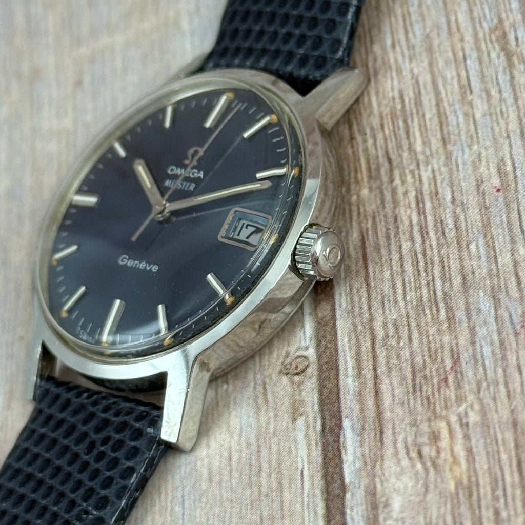 1970 Omega Geneve men’s double signed blue dial Miester watch (136.070)