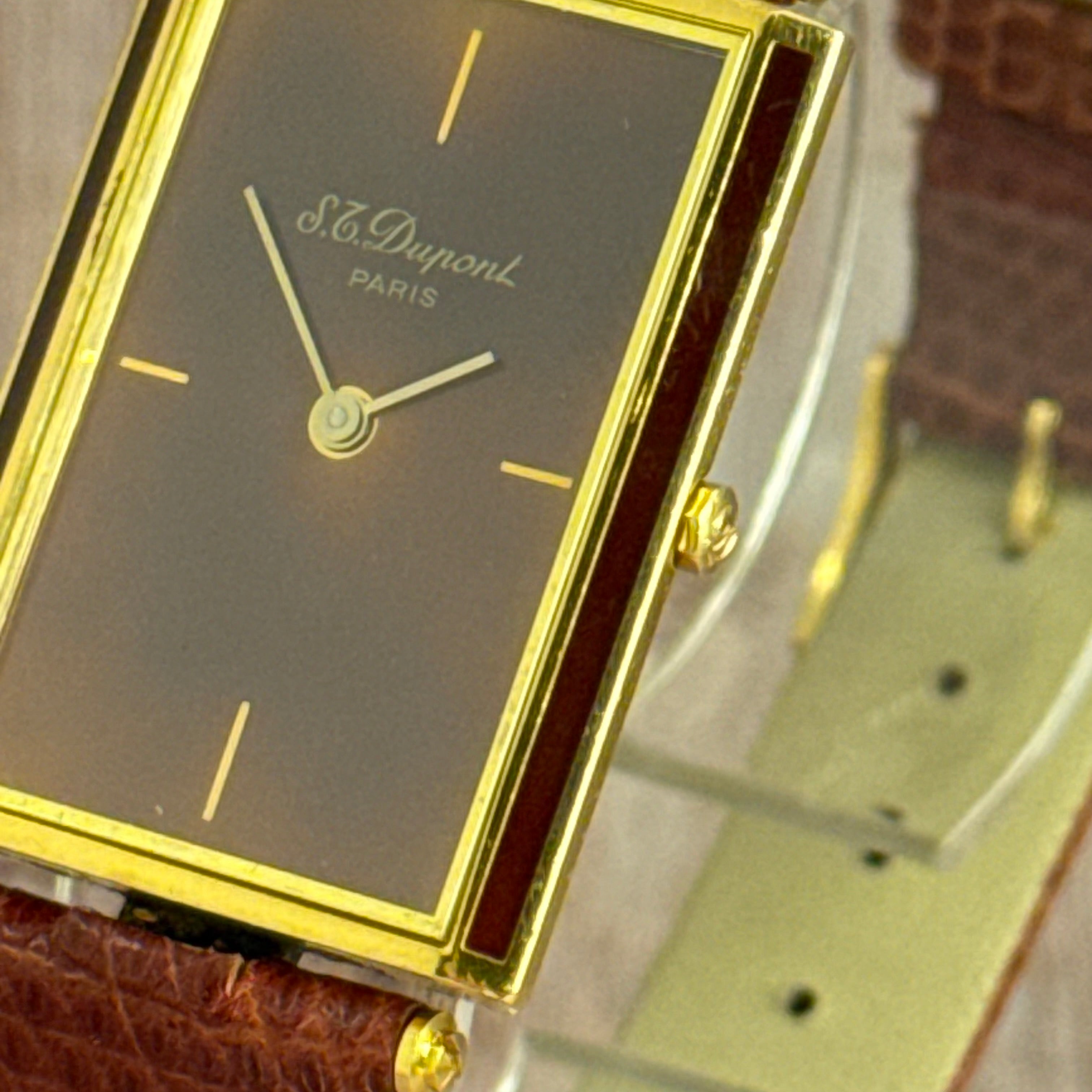 1980s S T Dupont Chinese Lacquer Quartz Oversized Tank Mens Watch
