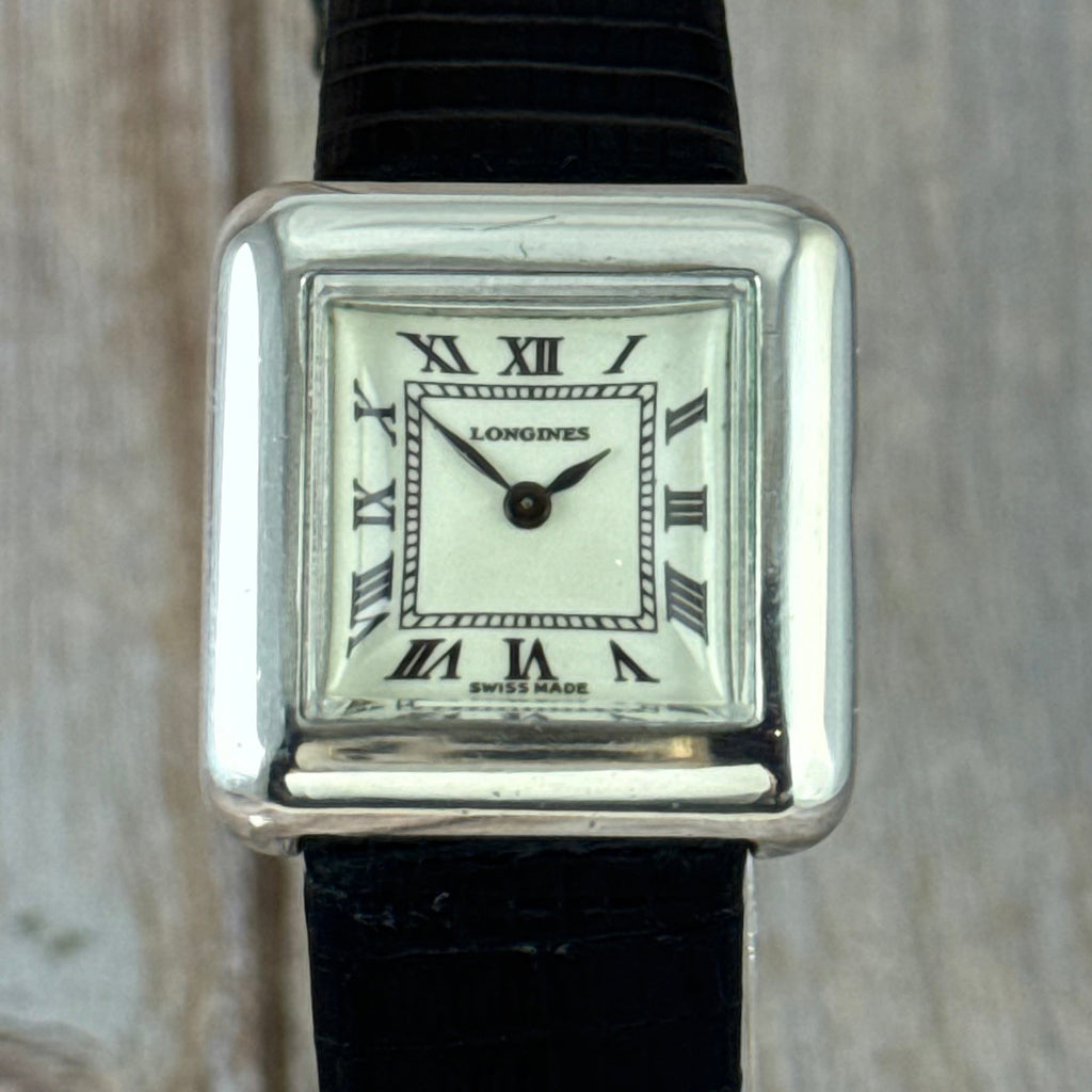 Vintage .925 solid silver Longines ladies tank square dress watch boxed 24mm