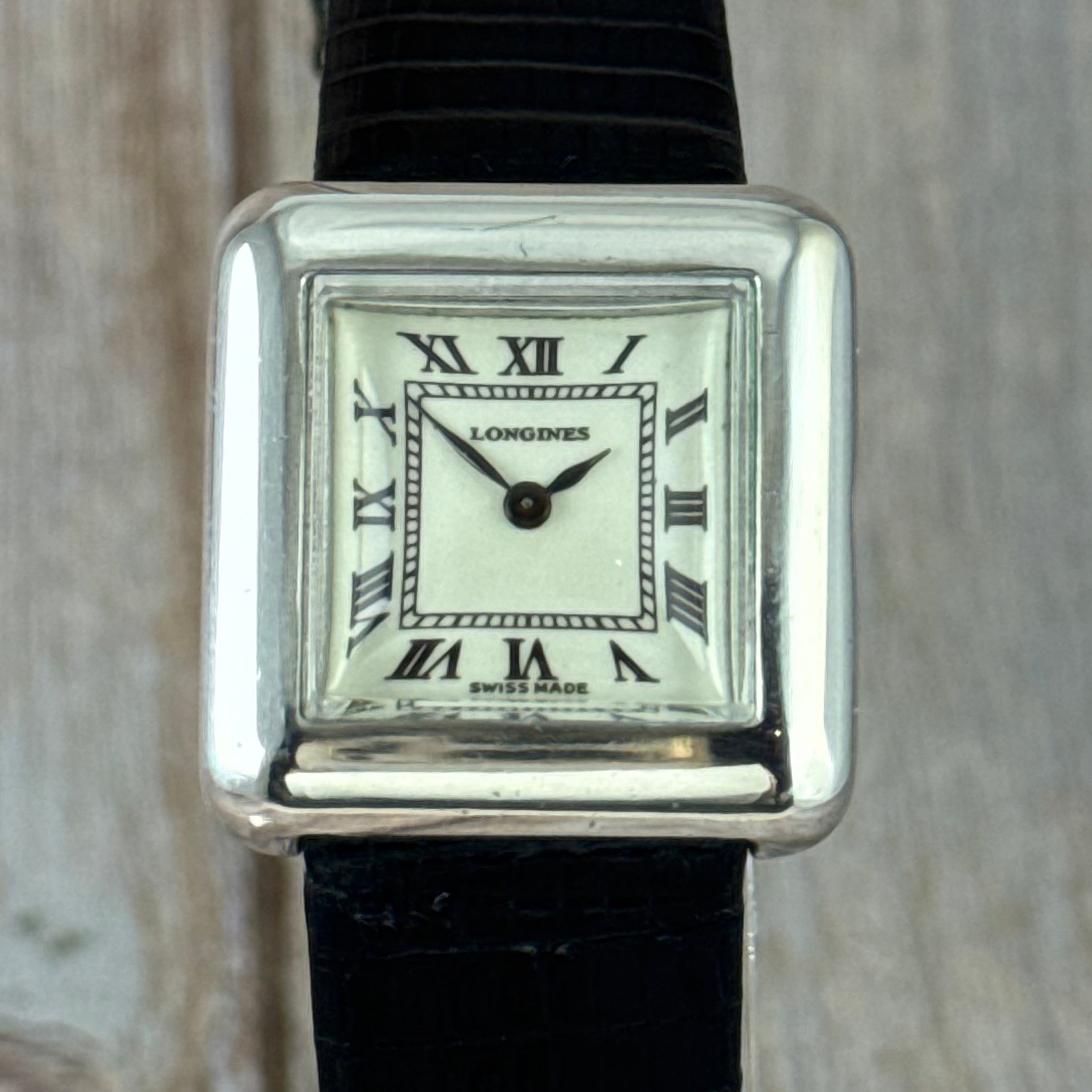 Vintage .925 solid silver Longines ladies tank square dress watch boxed 24mm