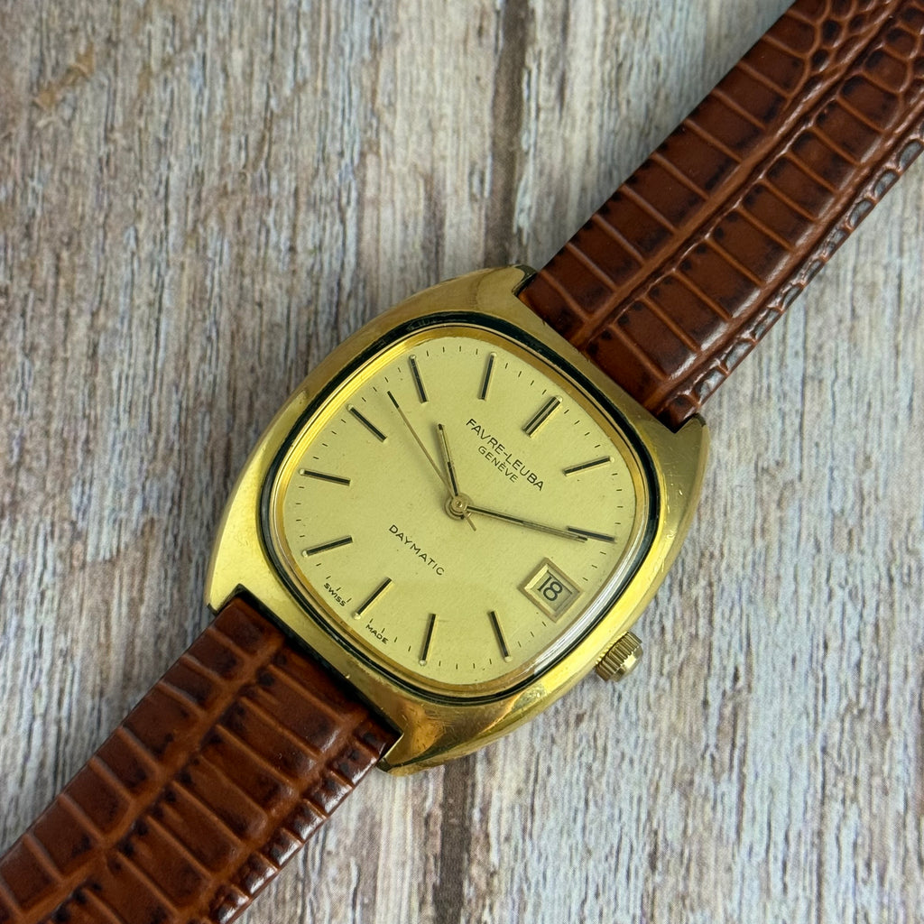 1970s Favre Leuba Daymatic Men’s Tv Case Wrist watch GP 35mm