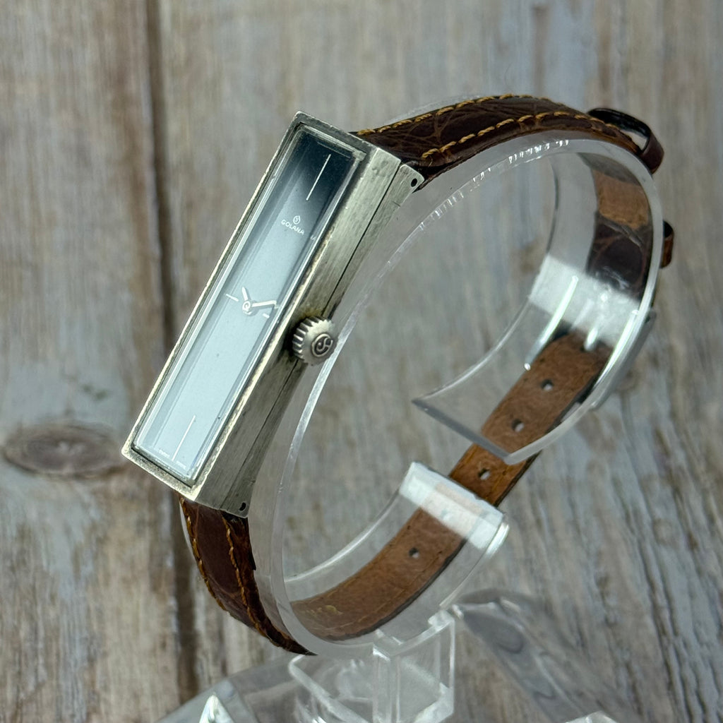1970s .925 solid silver case Golana unisex watch manual wind ‘minimalist tank’ 12 x 40mm