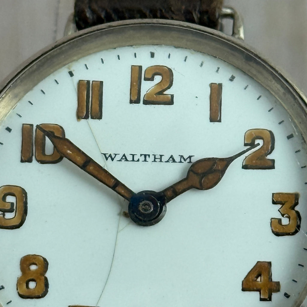 1910s Waltham Officers Trench wrist watch .925 solid silver case military style