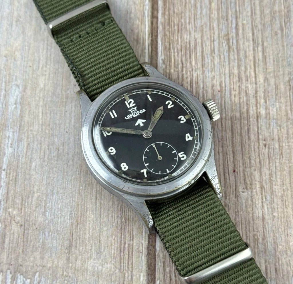Lemania WW2 British Military Issue Dirty Dozen Men's Watch Broad Arrow W.W.W