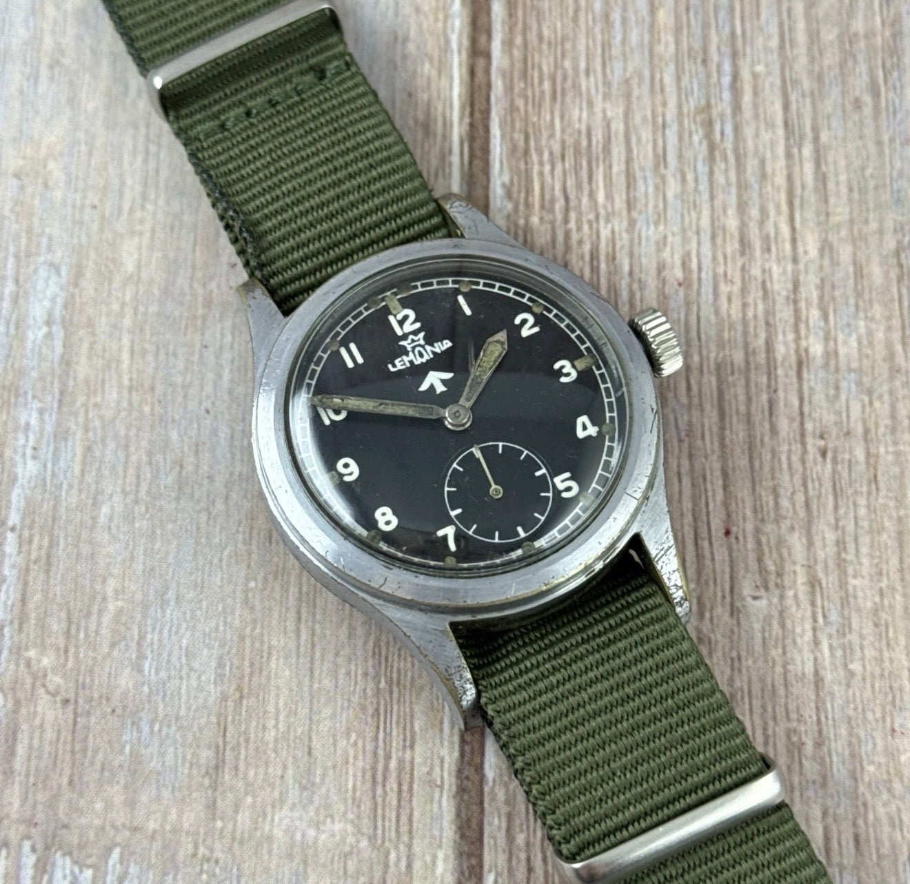 Lemania WW2 British Military Issue Dirty Dozen Men's Watch Broad Arrow W.W.W