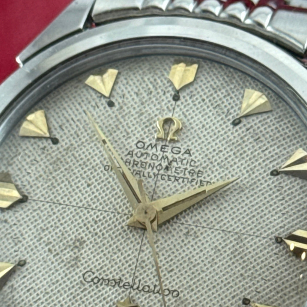 1952 Omega Constellation automatic ‘honeycomb’ dial men’s wrist watch 35mm steel boxed