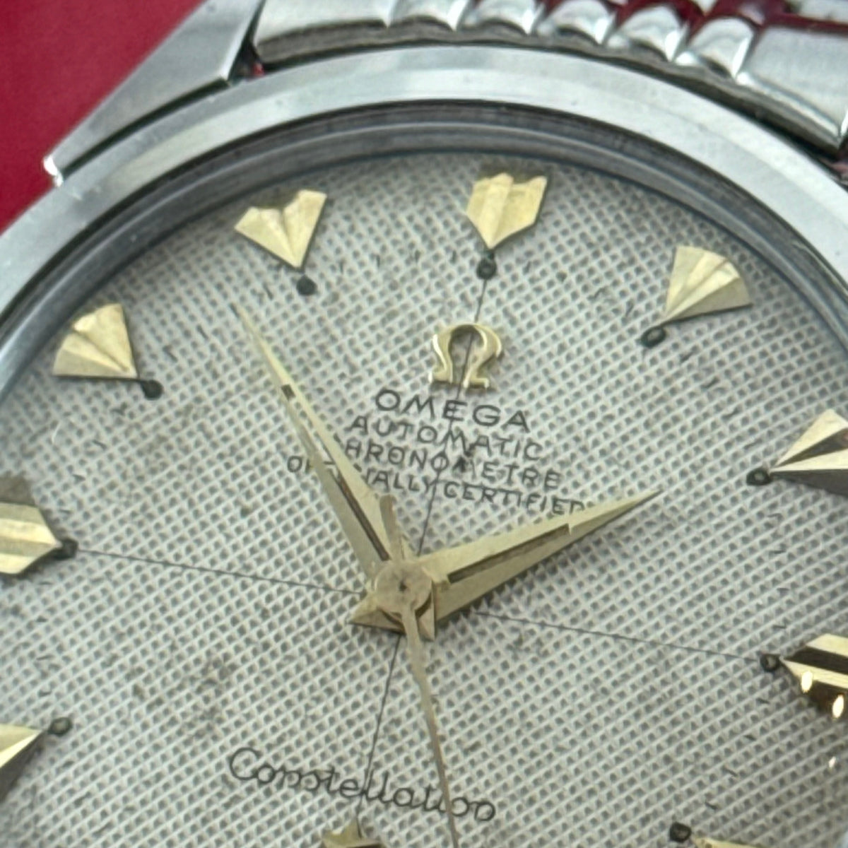 1952 Omega Constellation automatic ‘honeycomb’ dial men’s wrist watch 35mm steel boxed
