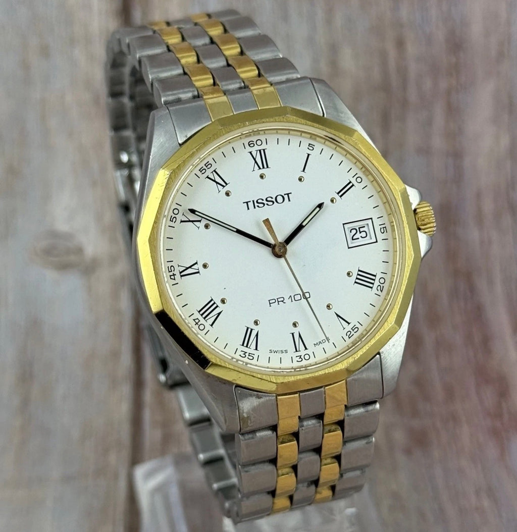 Vintage Tissot PR 100 Men’s Gold & Steel Wrist Watch 35mm Mens MINT