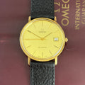 9ct solid gold Omega quartz men’s wrist watch 34mm with guarantee circa 1988
