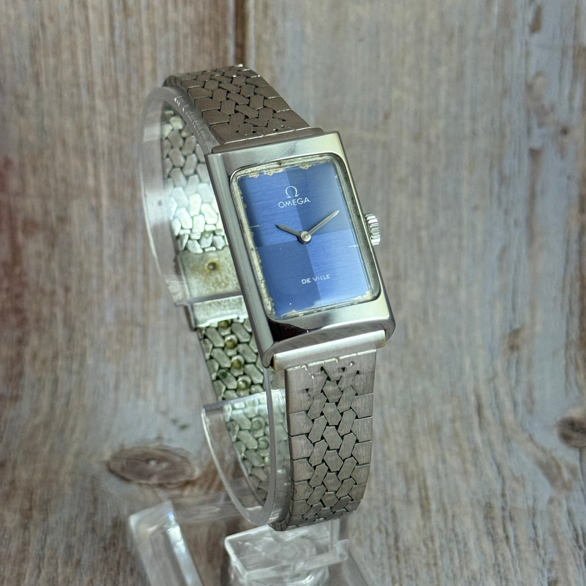 1973 Omega De Ville ladies tank watch manual wind blue dial SERVICED