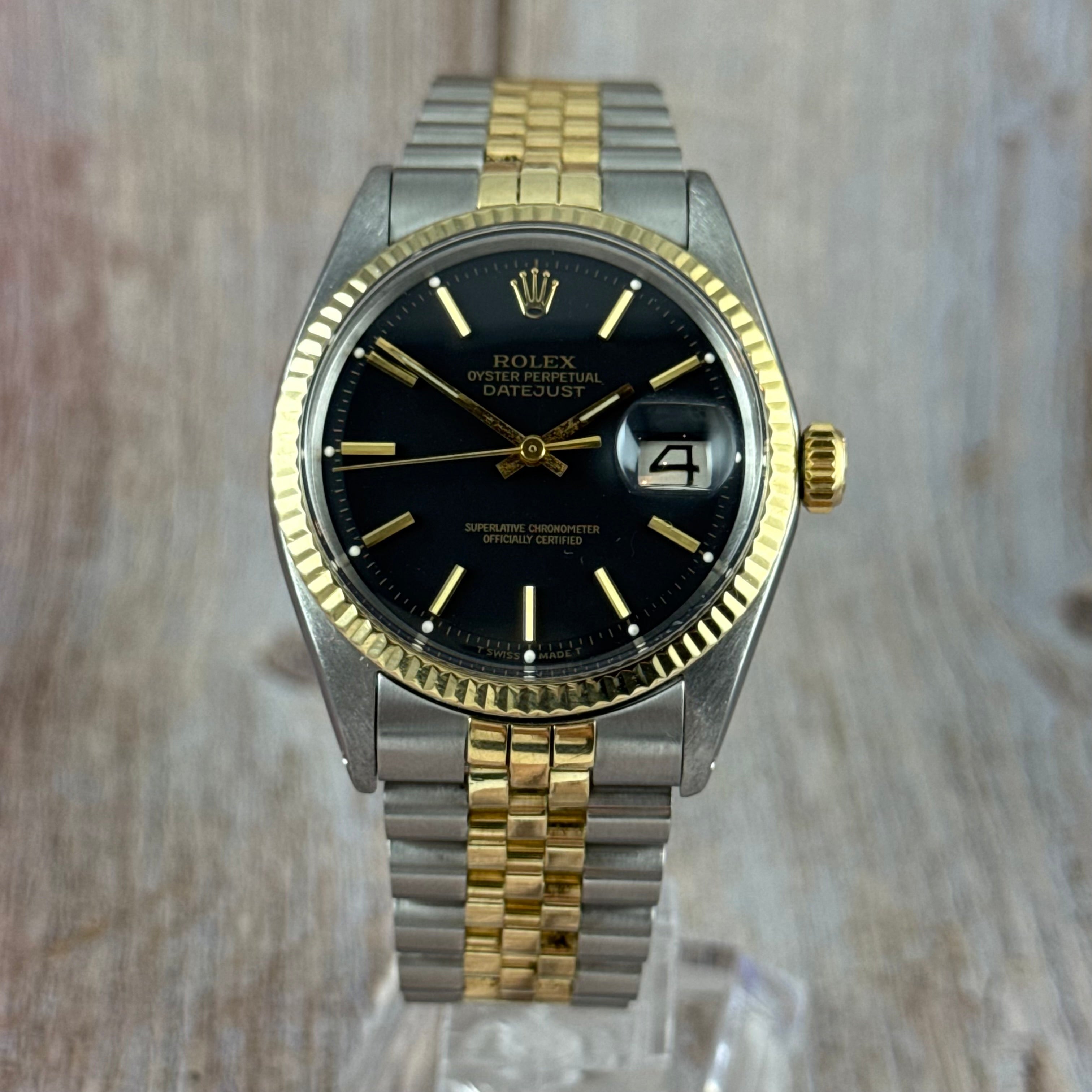 1972 Rolex Datejust 36 18k Gold & Steel 1601 Men’s Wrist Watch Vintage Box & tag