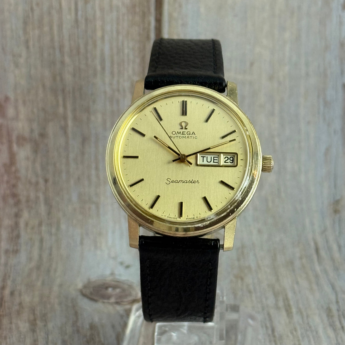 Vintage Omega Seamaster automatic men’s day-date wrist watch gold plated SERVICED