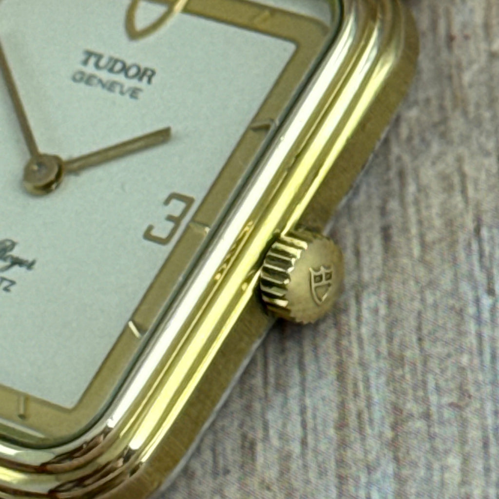 Vintage Tudor Le Royer Men’s Tank Style Quartz Watch Gold & Steel 28mm