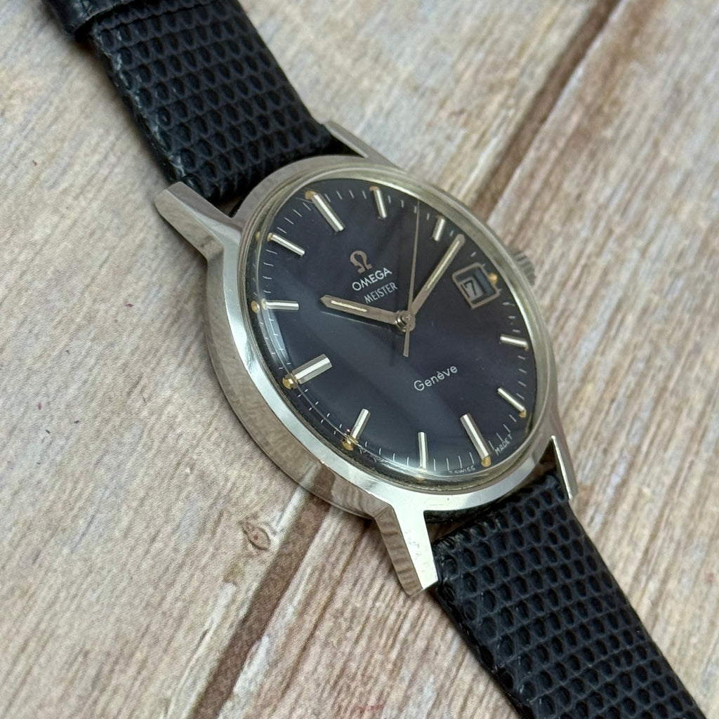 1970 Omega Geneve men’s double signed blue dial Miester watch (136.070)