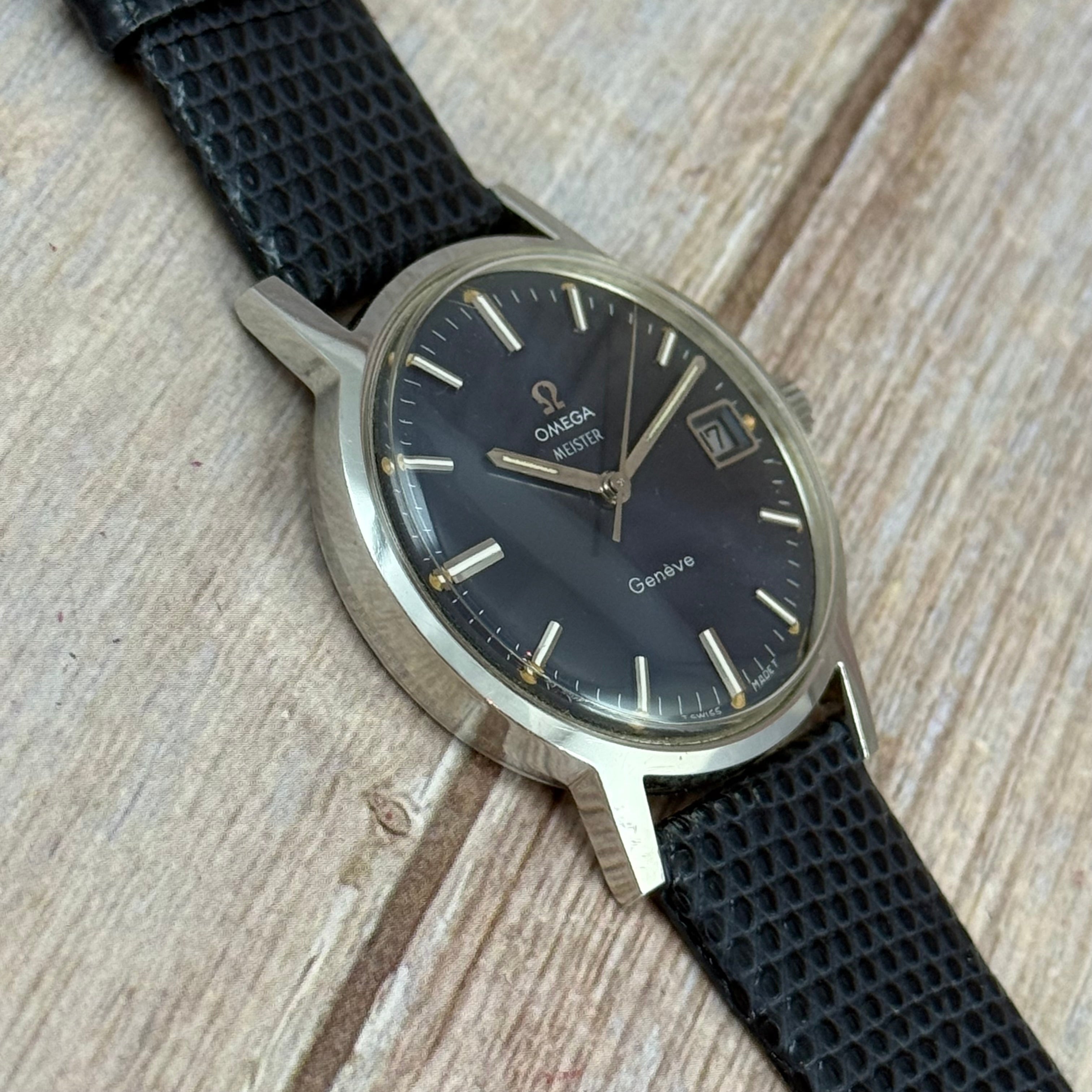 1970 Omega Geneve men’s double signed blue dial Miester watch (136.070)