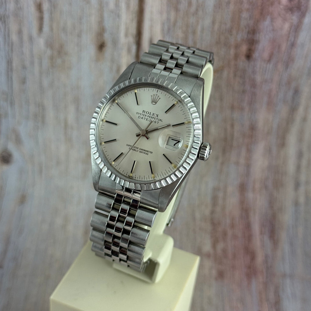 1983 Rolex Datejust 36 men’s steel wrist watch w box and papers (16030)