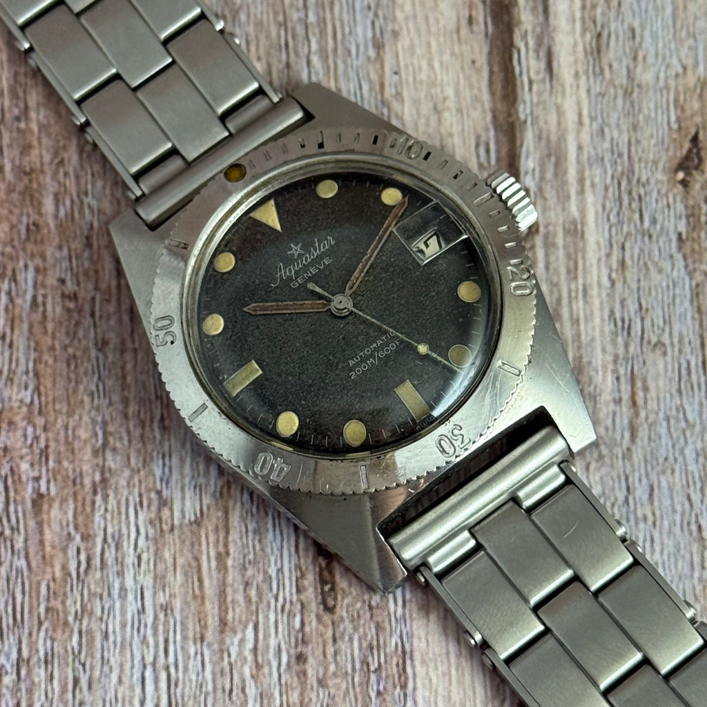 Vintage Aquastar 60 skin divers watch “tropical” patina men’s automatic watch