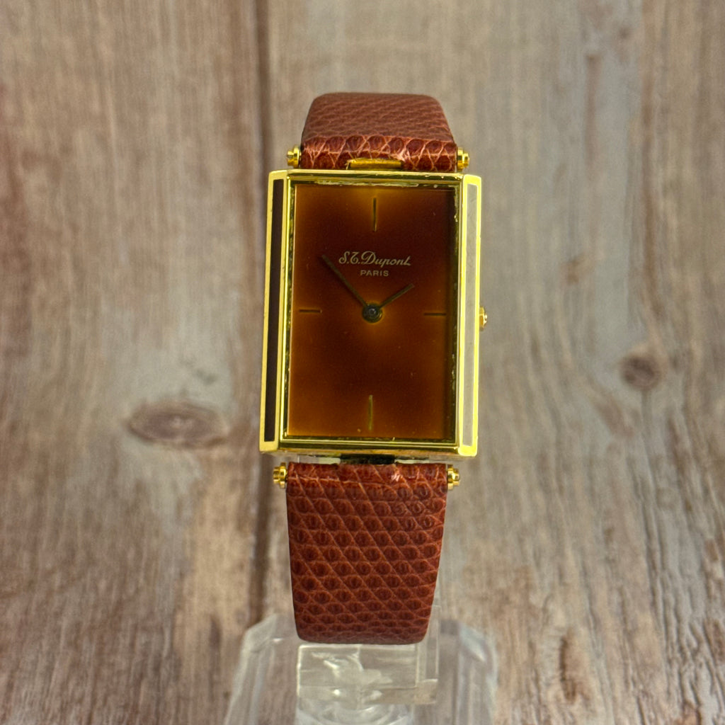 1980s S T Dupont Chinese Lacquer Quartz Oversized Tank Mens Watch