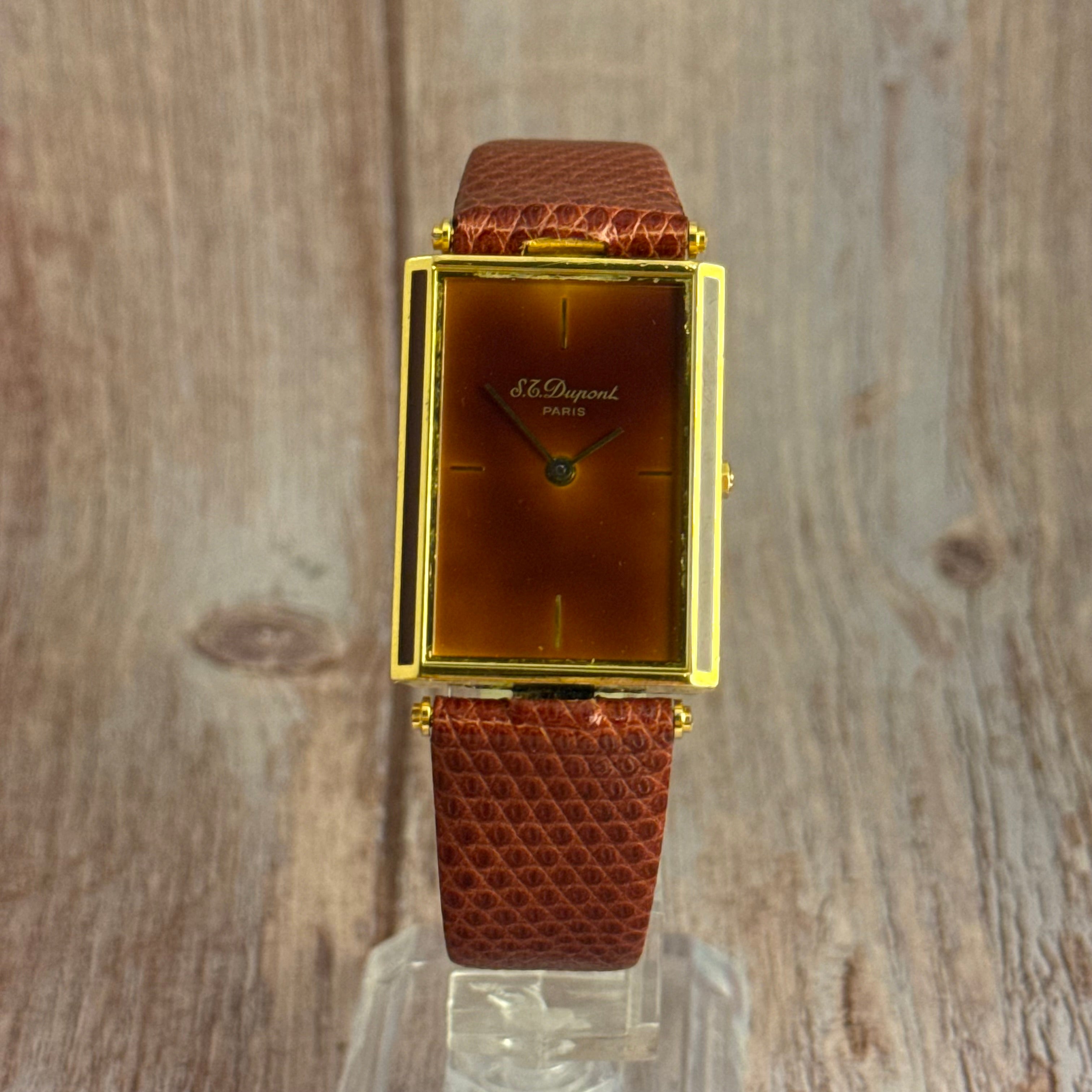 1980s S T Dupont Chinese Lacquer Quartz Oversized Tank Mens Watch
