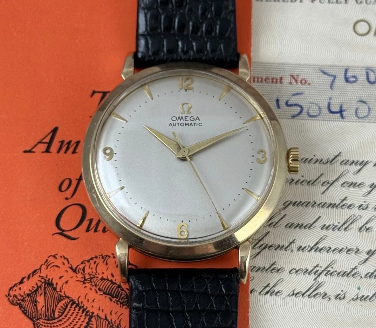1957 9ct omega Automatic Men’s Solid Gold Dress Watch 35mm boc and papers COLLECTORS SET